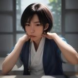 年轻编辑戴着眼镜在电脑前核对分类表格，桌面摆放笔记本与咖啡